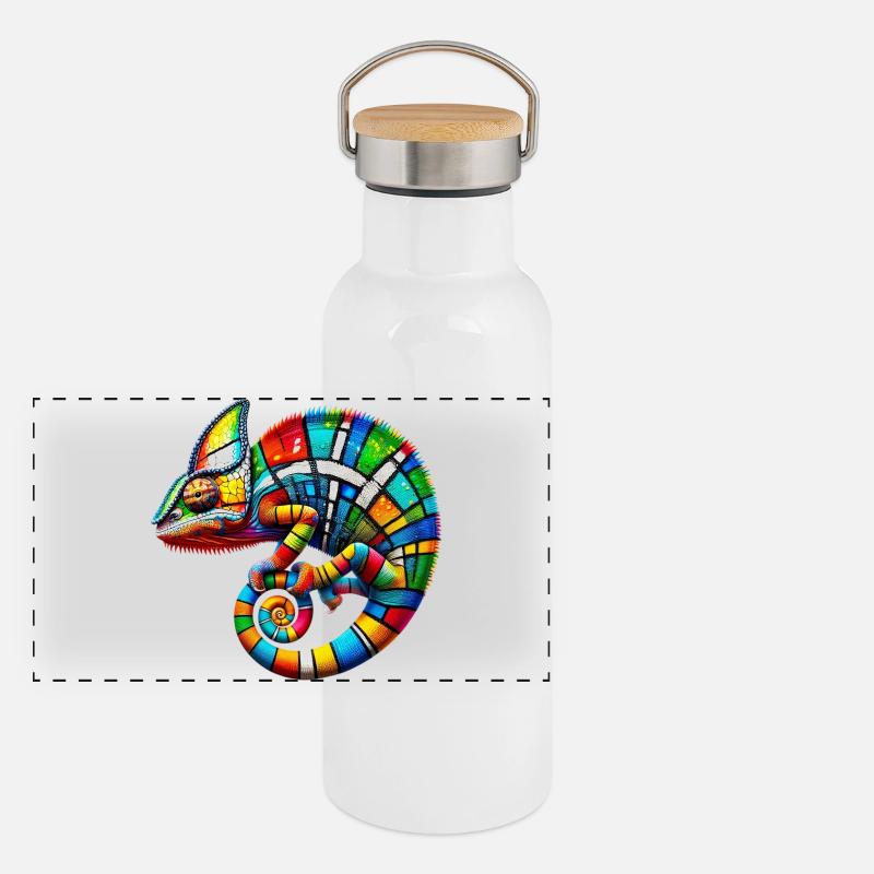 Chamäleon Mondrian Panorama Thermosflasche mit Bambusdeckel