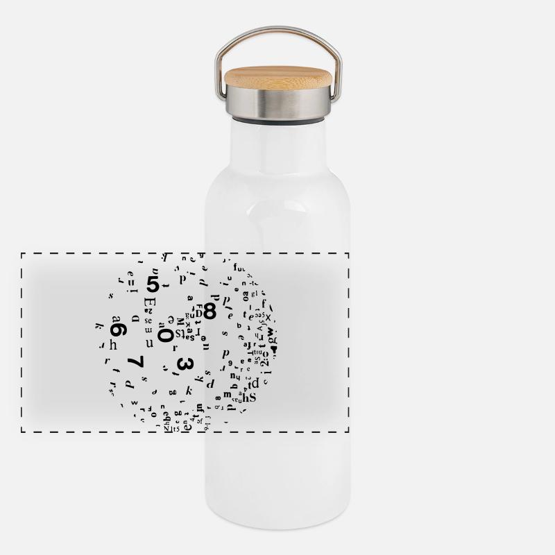 Zahlen und Buchstaben Panorama Thermosflasche mit Bambusdeckel
