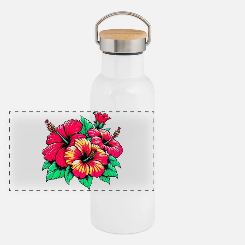 Hibiskusblüten Panorama Thermosflasche mit Bambusdeckel
