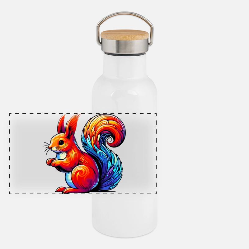 Eichhörnchen Panorama Thermosflasche mit Bambusdeckel