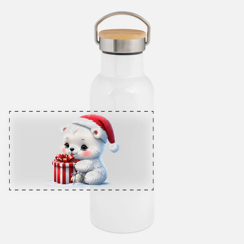 L’ours polaire de Noël Gourde isotherme avec bouchon en bambou