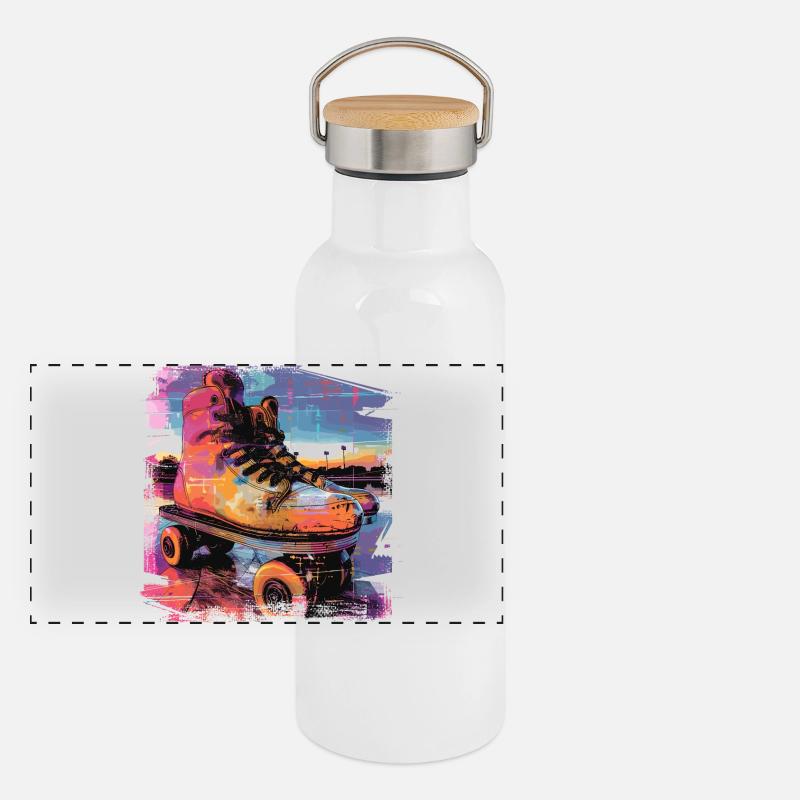 Rollerskates Illustration Panorama Thermosflasche mit Bambusdeckel