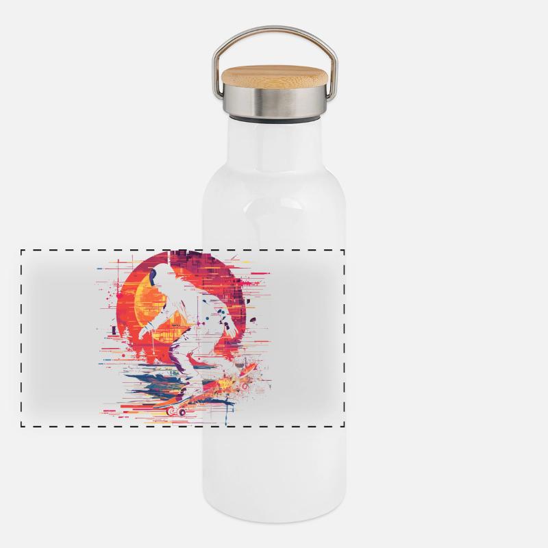 Skateboarder Pixel Art Panoramic Thermal Bottle with Bamboo Lid