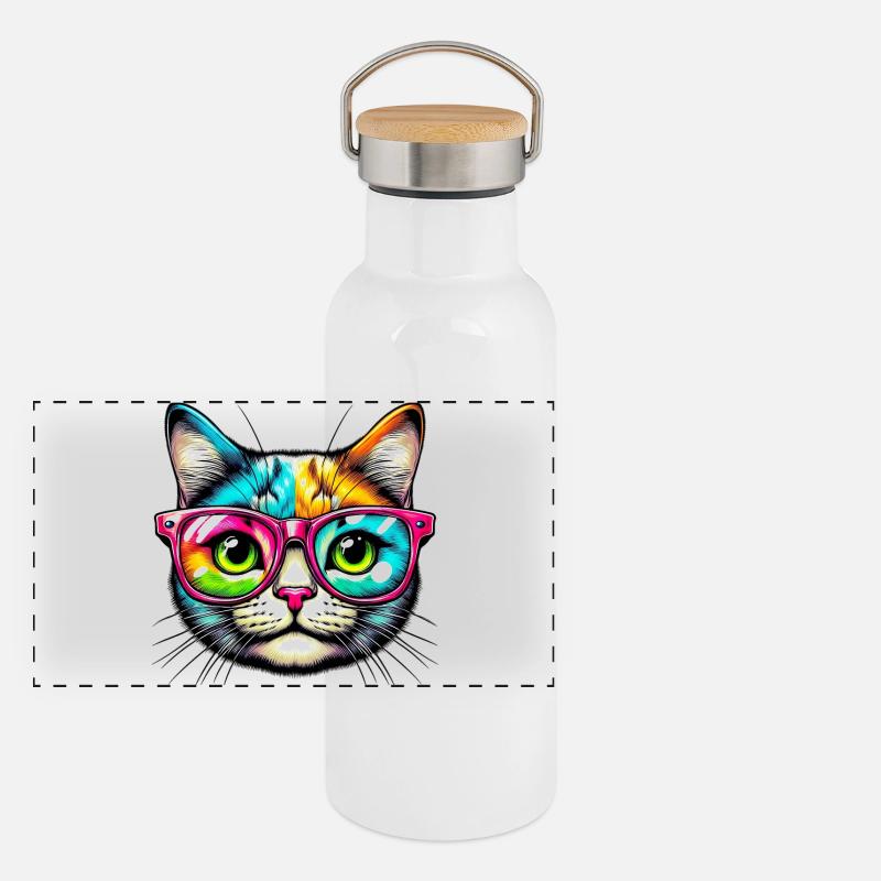 Kater mit Sonnenbrille Panorama Thermosflasche mit Bambusdeckel