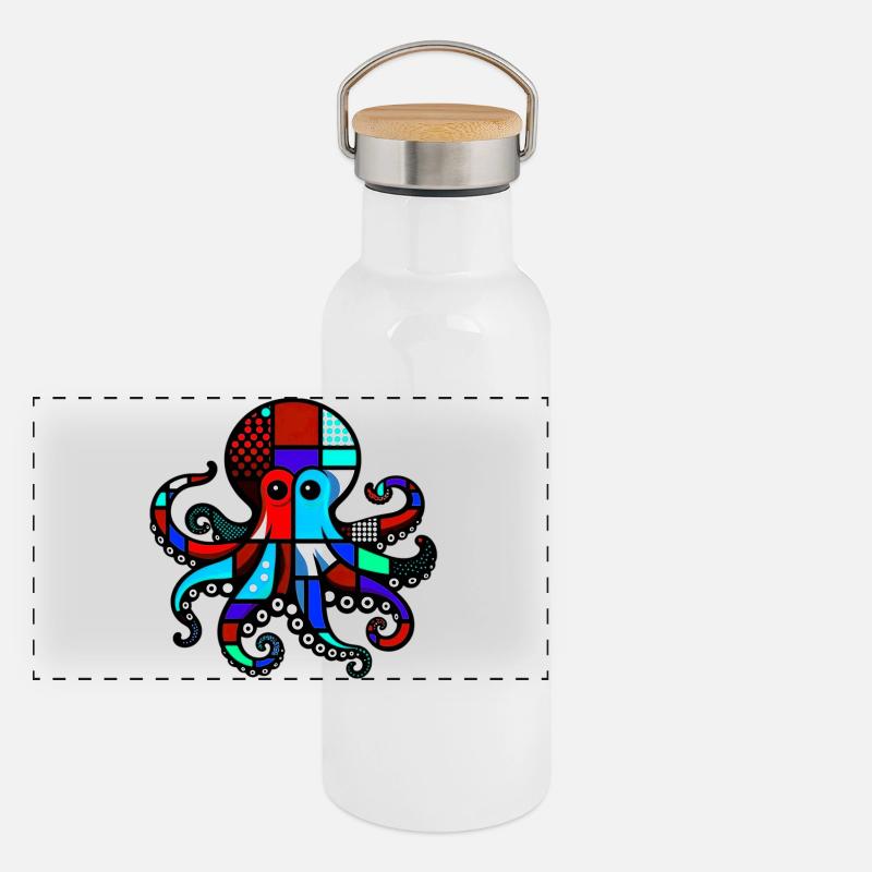 Krake Panorama Thermosflasche mit Bambusdeckel