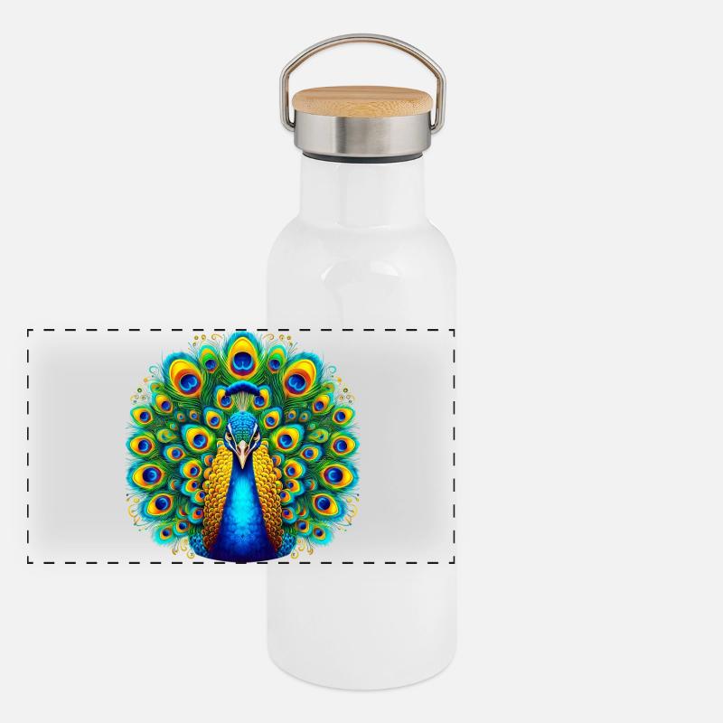 Pfau Panorama Thermosflasche mit Bambusdeckel