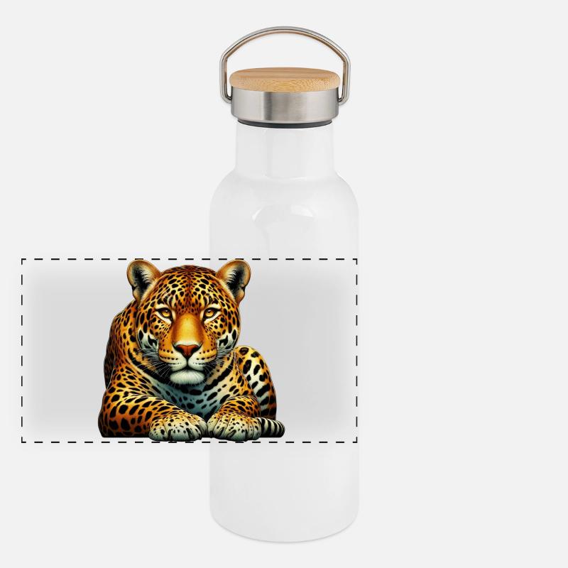 Leopard Panorama Thermosflasche mit Bambusdeckel