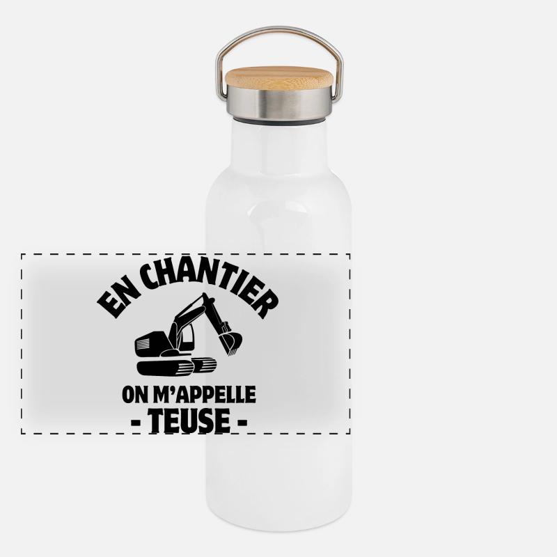 site manager, excavator, construction machine Panoramic Thermal Bottle with Bamboo Lid