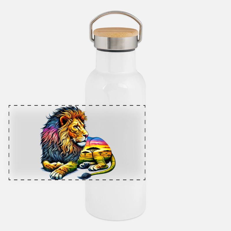Löwe Panorama Thermosflasche mit Bambusdeckel