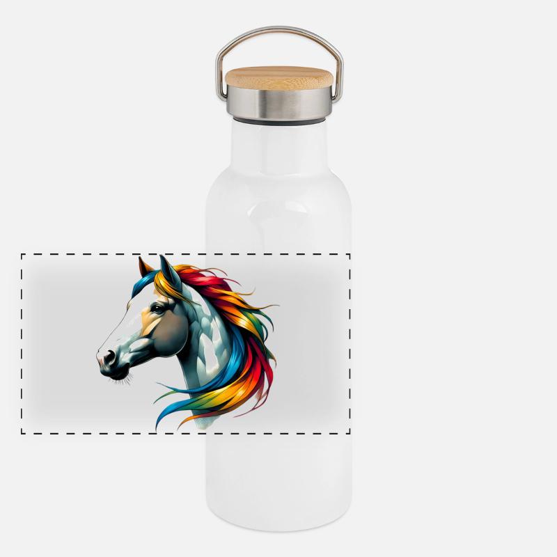 Pferd Panorama Thermosflasche mit Bambusdeckel