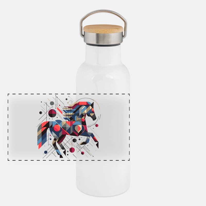 Abstraktes Tier Pferd 2 Panorama Thermosflasche mit Bambusdeckel