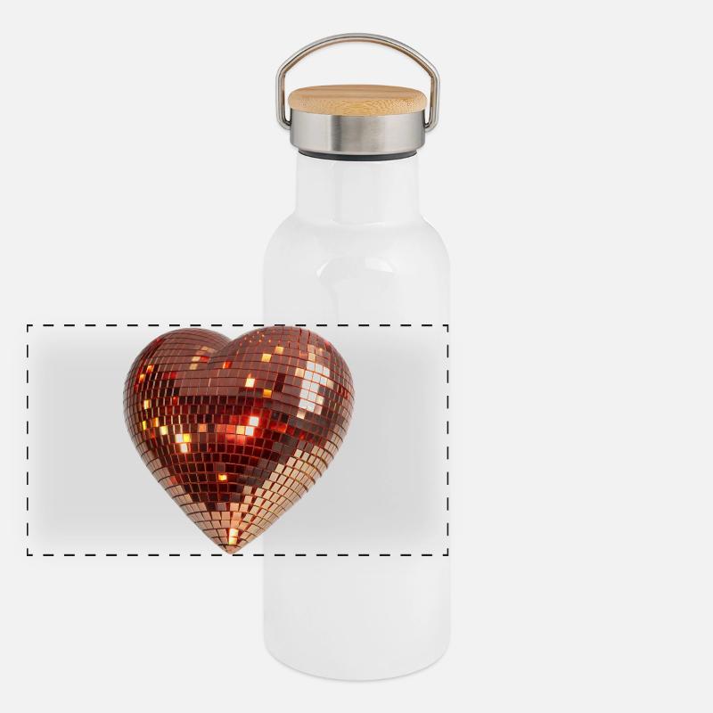 Coeur de discothèque, boule disco en forme de coeur Gourde isotherme avec bouchon en bambou