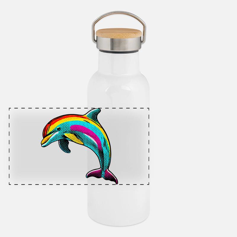 Delfin Panorama Thermosflasche mit Bambusdeckel