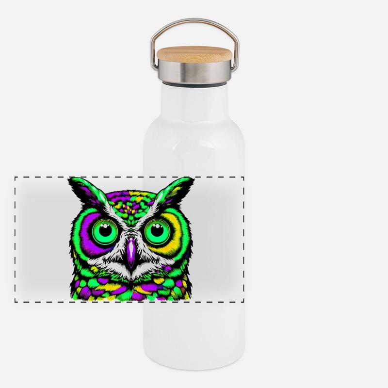 Eule Panorama Thermosflasche mit Bambusdeckel