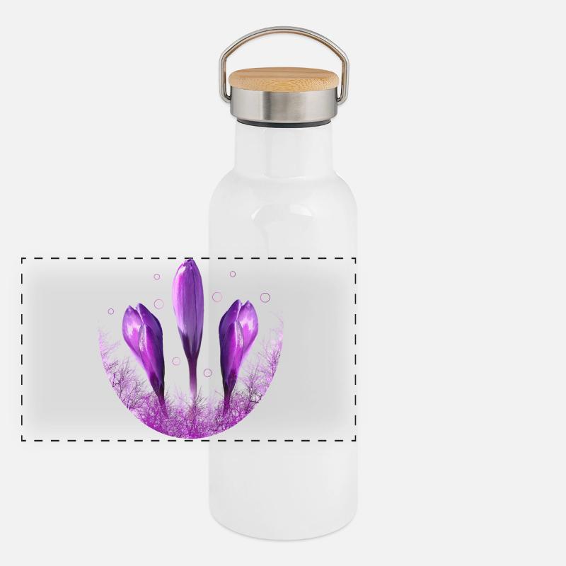 Crocuses Crocus Violet Flowers Panoramic Thermal Bottle with Bamboo Lid