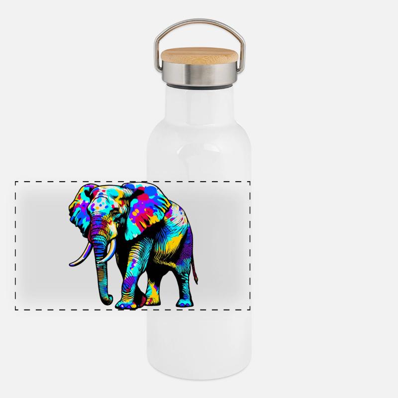 Elefant Panorama Thermosflasche mit Bambusdeckel