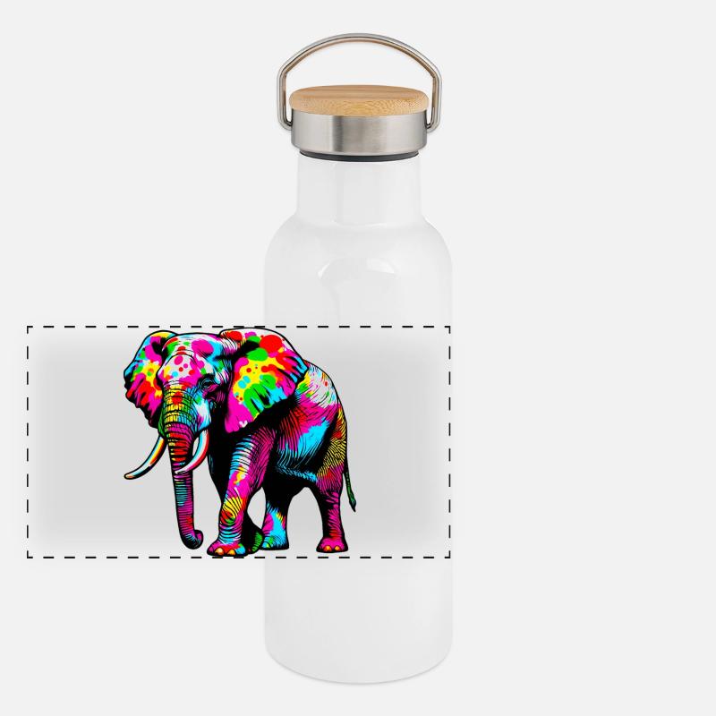 Elefant Panorama Thermosflasche mit Bambusdeckel
