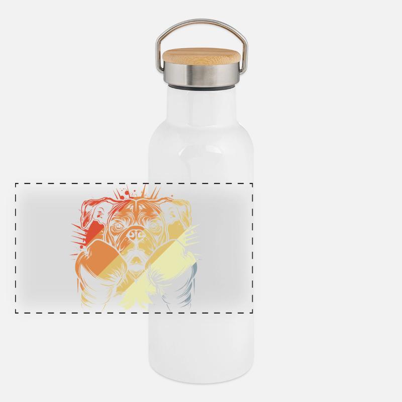 Boxen Hund Vintage Panorama Thermosflasche mit Bambusdeckel