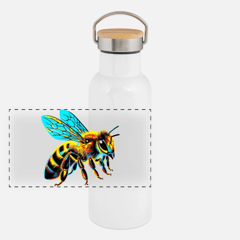 Abeille Gourde isotherme avec bouchon en bambou