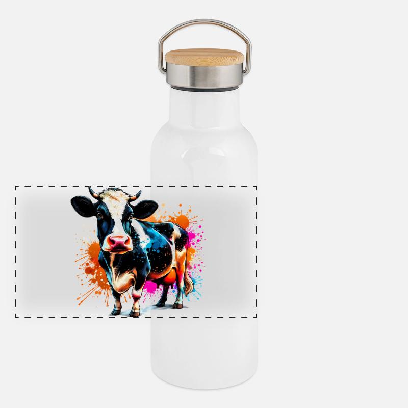 Ko - Termosflaska med bambulock - vit