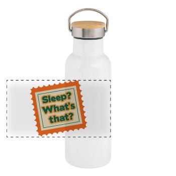 Sleep What's That Retro Stamp Design - Panoramic Thermal Bottle with Bamboo Lid - white - Front