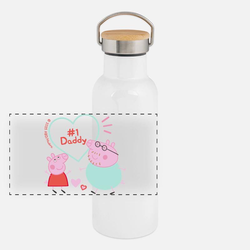 Peppa Pig Design Peppa Mit Papa Wutz Panorama Thermosflasche mit Bambusdeckel