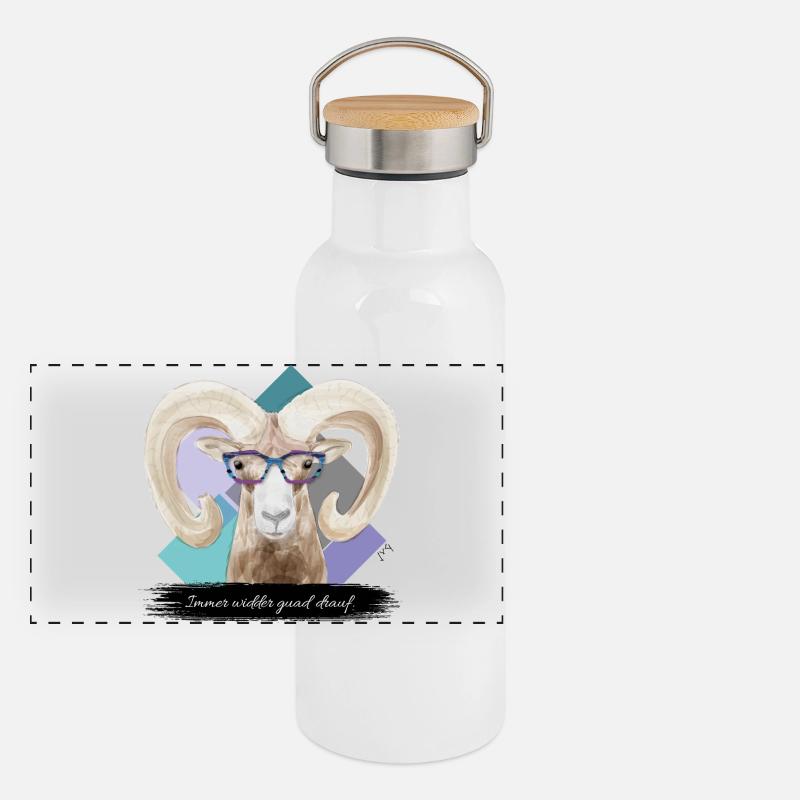 JvG Widder "Immer widder guad drauf." Panorama Thermosflasche mit Bambusdeckel