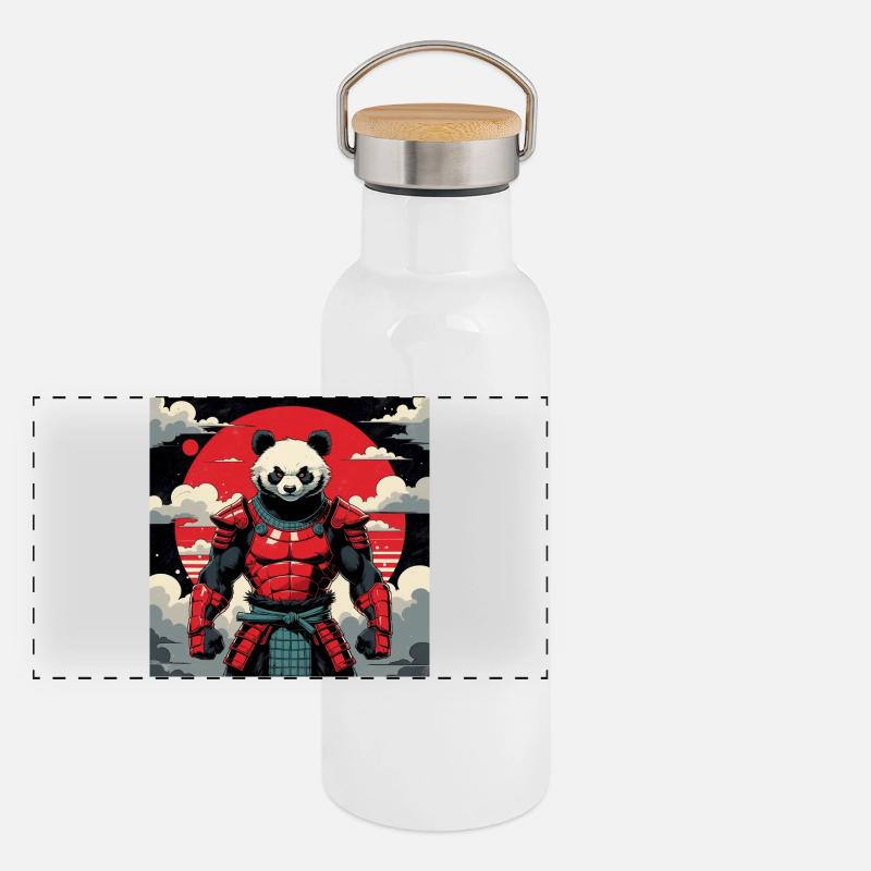Samurai Panda Warrior Panoramic Thermal Bottle with Bamboo Lid