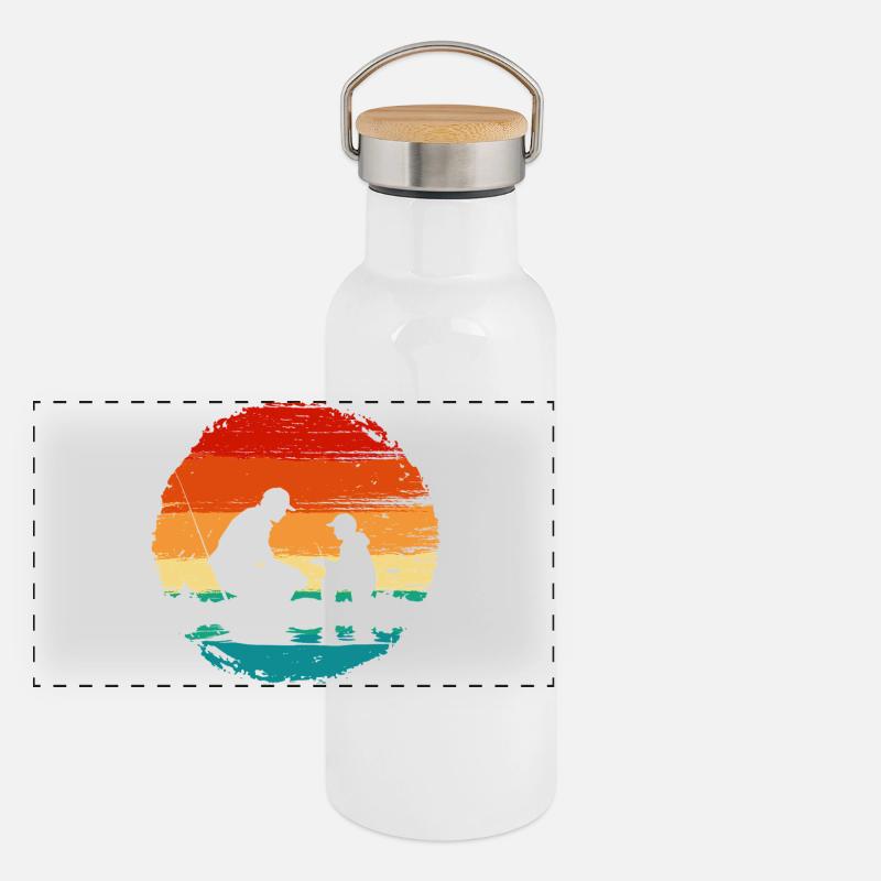 Sunset Silhouette Duo de Pêche - Gourde isotherme avec bouchon en bambou - blanc