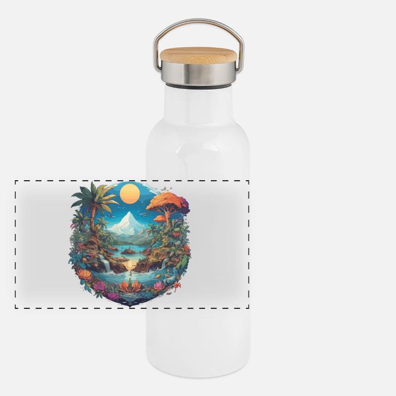 Mystical mountain and river landscape Panoramic Thermal Bottle with Bamboo Lid