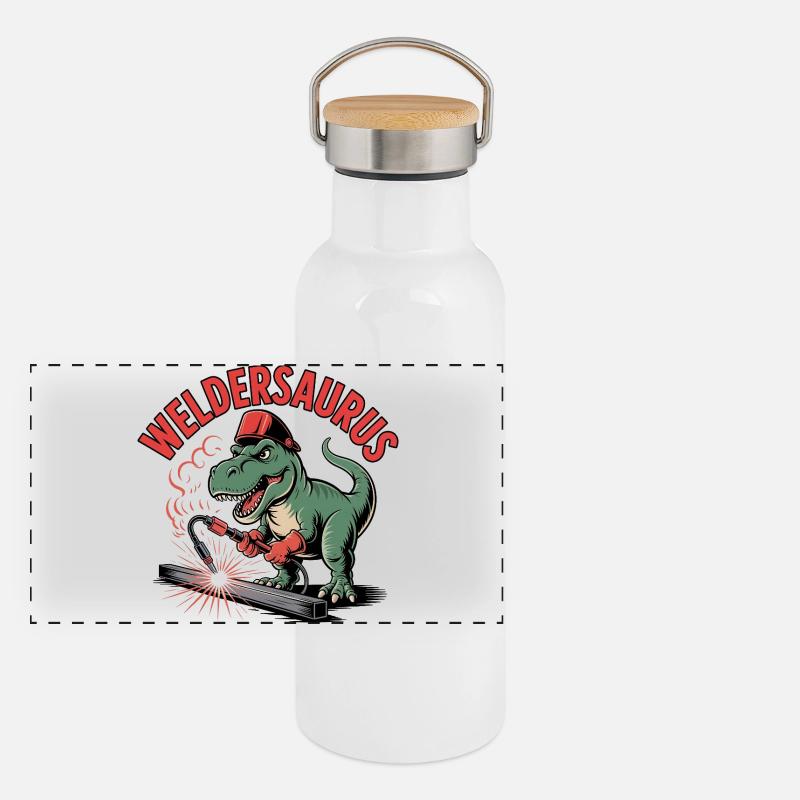 Weldersaurus Funny Welding Dinosaur Panoramic Thermal Bottle with Bamboo Lid