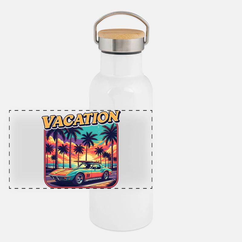 Oldtimer bei Sonnenuntergang Panorama Thermosflasche mit Bambusdeckel