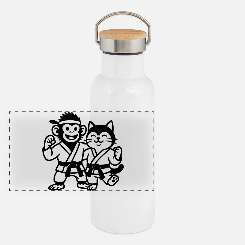 Karate Freunde Panorama Thermosflasche mit Bambusdeckel