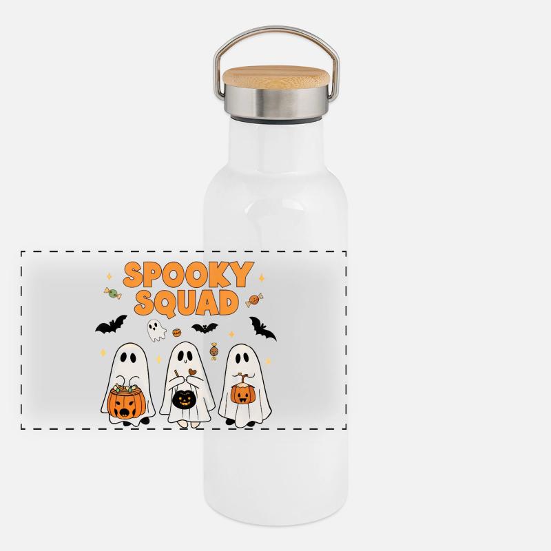 Spooky Squad Halloween Design Panorama Thermosflasche mit Bambusdeckel