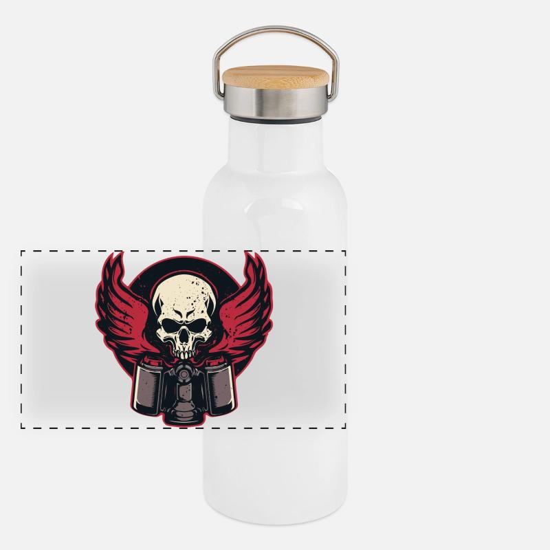 Kolben Flammender Schädel Panorama Thermosflasche mit Bambusdeckel