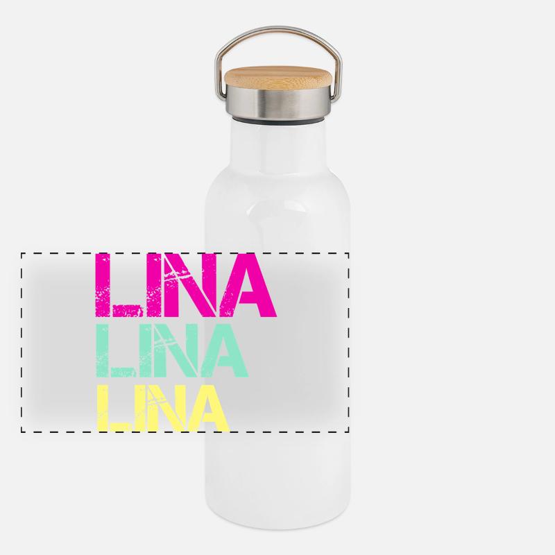 LINA Neon Triptych Panorama Thermosflasche mit Bambusdeckel