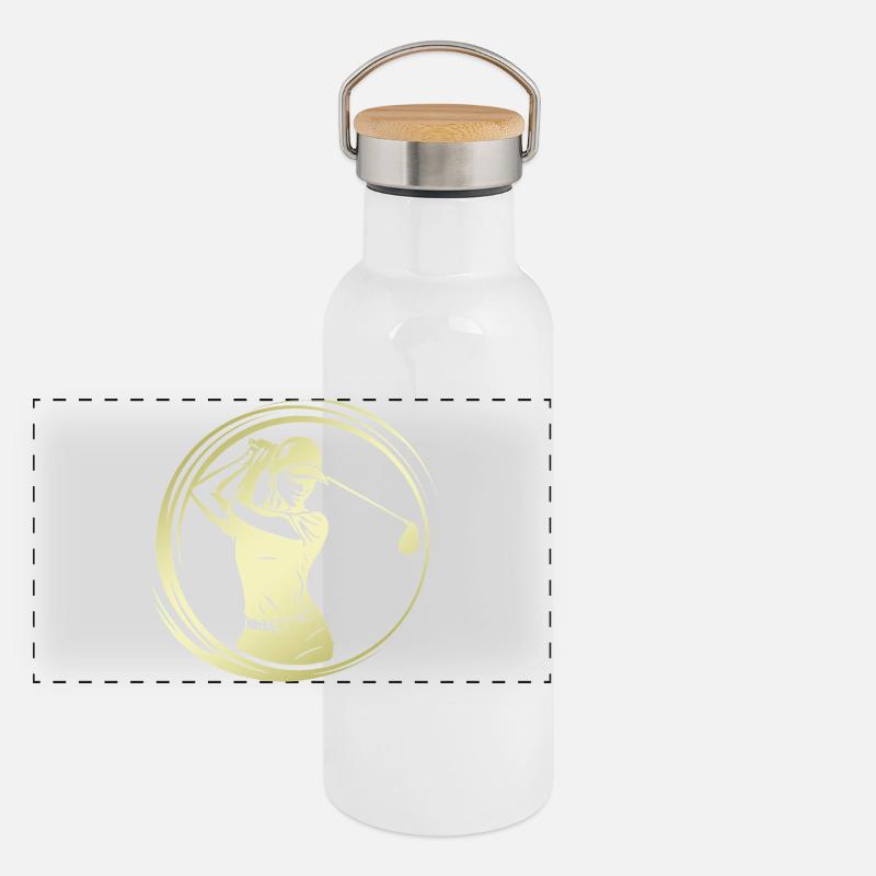 Golfer Silhouette Panorama Thermosflasche mit Bambusdeckel