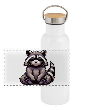Waschbär Waschbären Waldtier lustiger Waschbär - Panorama Thermosflasche mit Bambusdeckel - Weiß - Vorne