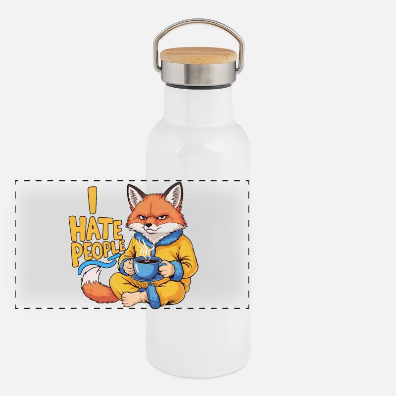 Fuchs Kaffee Morgenmuffel Lustig Introvertiert Panorama Thermosflasche mit Bambusdeckel