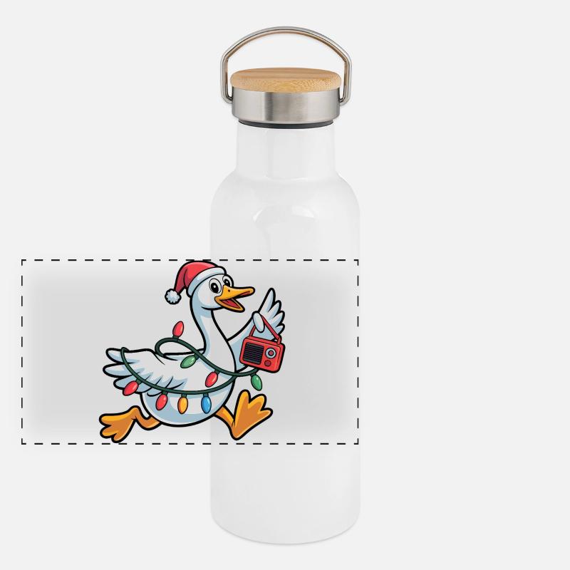 Juste un Noël Jolly Goose Gourde isotherme avec bouchon en bambou