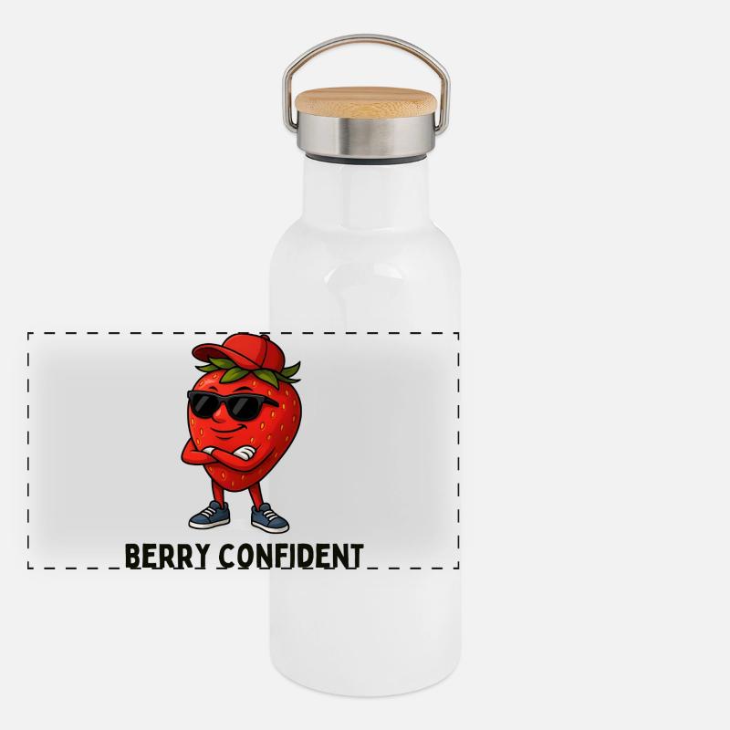  Erdbeere Selbstbewusst Karikatur  Panorama Thermosflasche mit Bambusdeckel