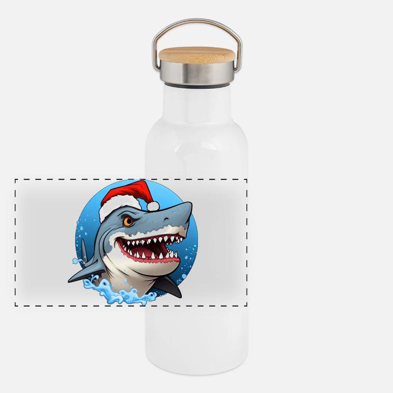 Requin Père Noël Gourde isotherme avec bouchon en bambou