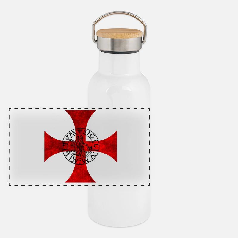 Croix templière – Croix pattée et sceau Gourde isotherme avec bouchon en bambou