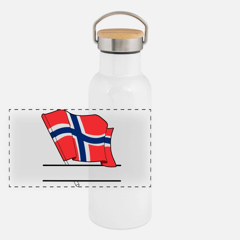 Norwegische Flagge – Benutzerdefinierter Text Panorama Thermosflasche mit Bambusdeckel