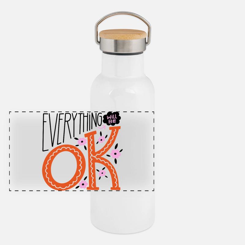 Tout ira bien – conception de la déclaration de motivation Gourde isotherme avec bouchon en bambou