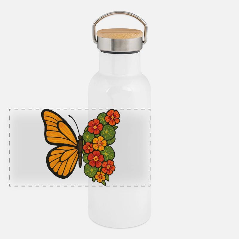 Butterfly Bloom Split Panorama Thermosflasche mit Bambusdeckel