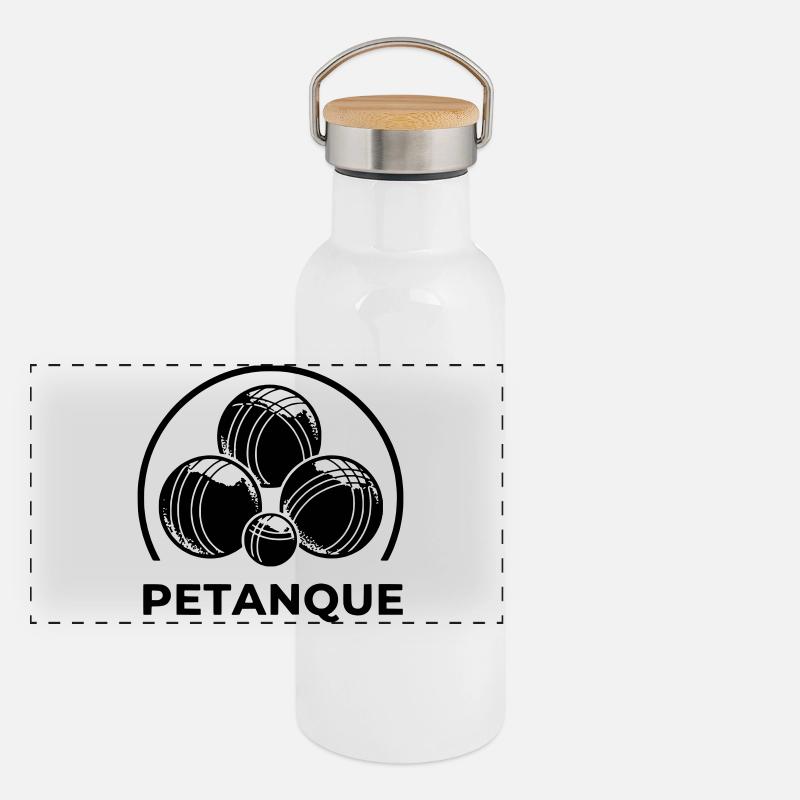 Pétanque-Logo - Panorama Thermosflasche mit Bambusdeckel - Weiß
