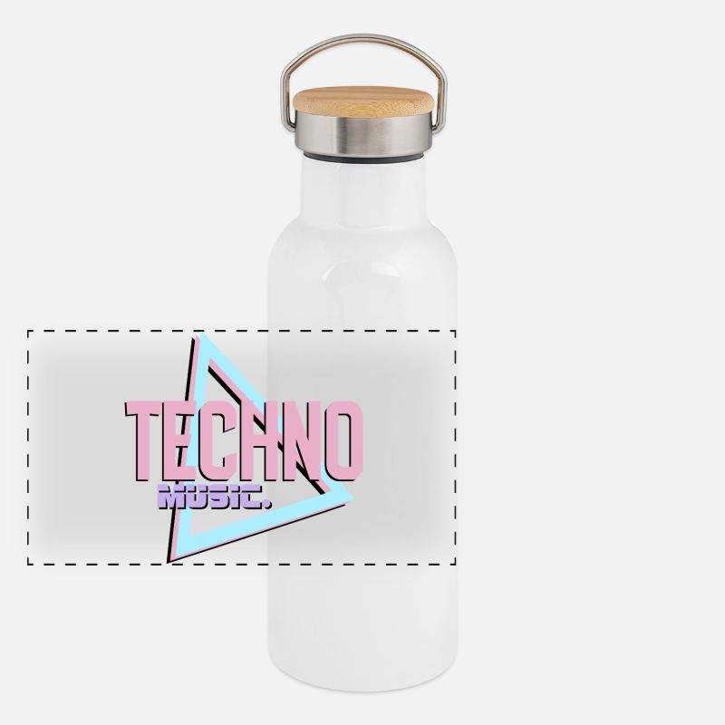 Logo rétro Techno Neon Gourde isotherme avec bouchon en bambou