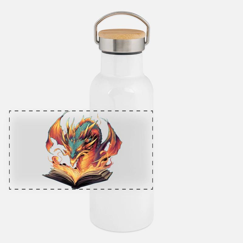 Drachenbuch Transformationsfeuer-Design Panorama Thermosflasche mit Bambusdeckel