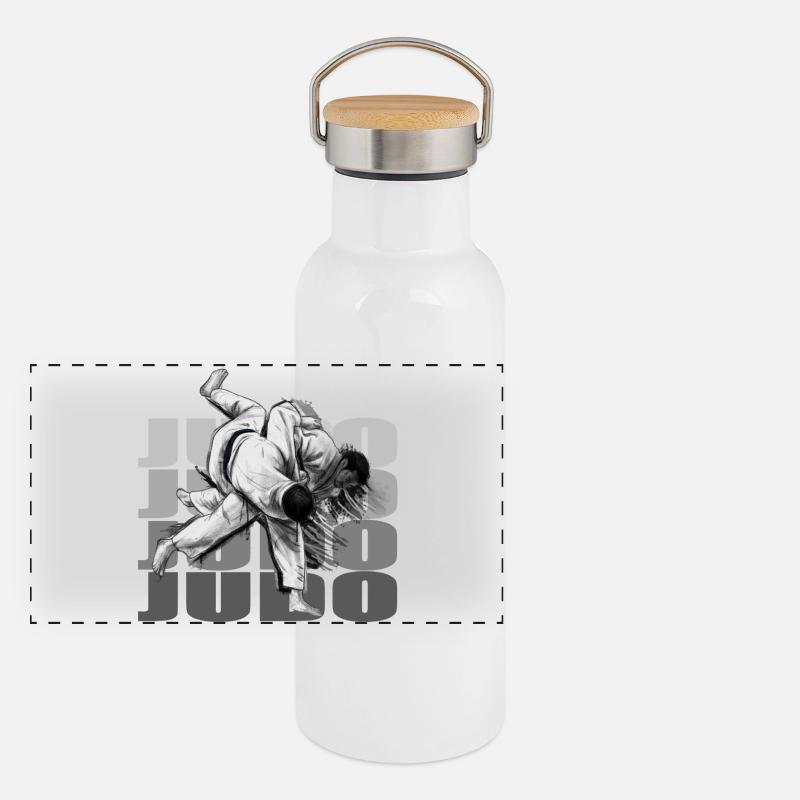Judo - Panorama Thermosflasche mit Bambusdeckel - Weiß